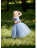 One Shoulder Blue Ivory Flower Girl Dress